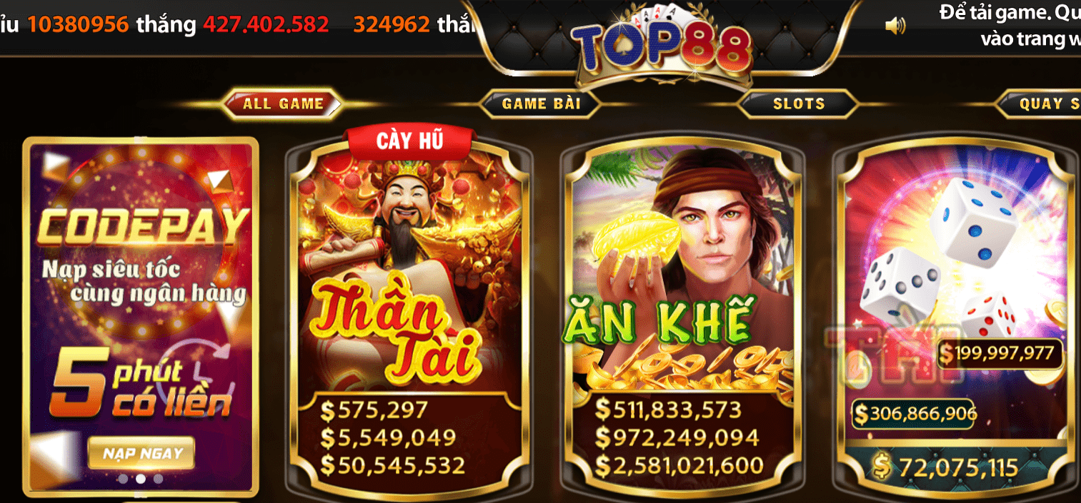 Top88 | Top88 tài xỉu - Game bài đổi thưởng đại gia. Nạp rút đơn giản 2 Kho game chơi đồ sộ