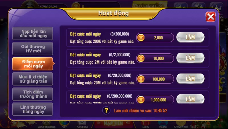 Khuyến mãi 68 game bài - Chương trình ưu đãi hàng chục triệu 4 Hoàn thành nhiệm vụ nhận điểm thưởng lớn