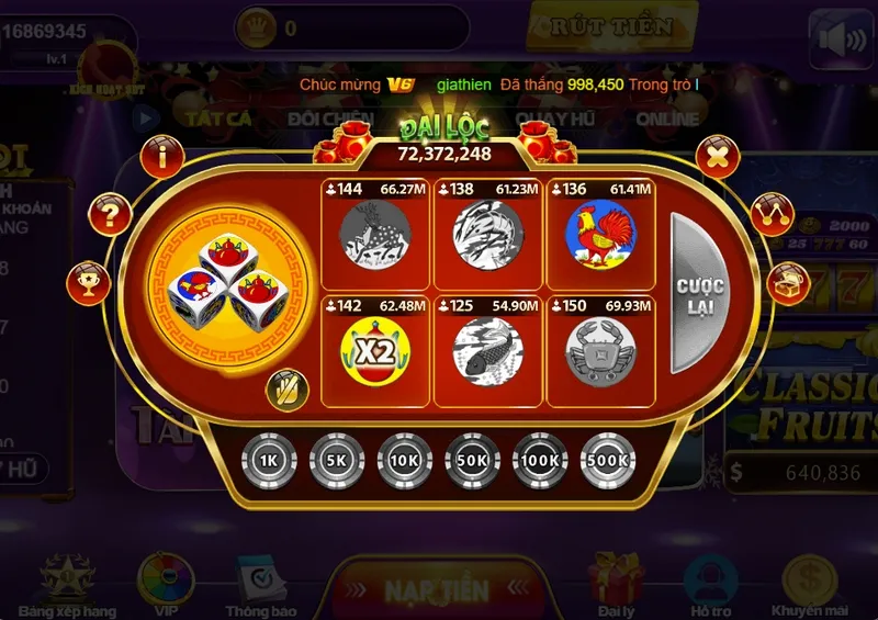 Bầu cua mini 68 game bài - Siêu phẩm giải trí cực chất năm nay 5 Tiến hành chọn mức cược và đặt cược bầu cua tôm cá